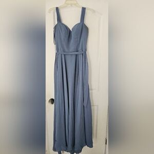 Washed blue off shoulder prom dress